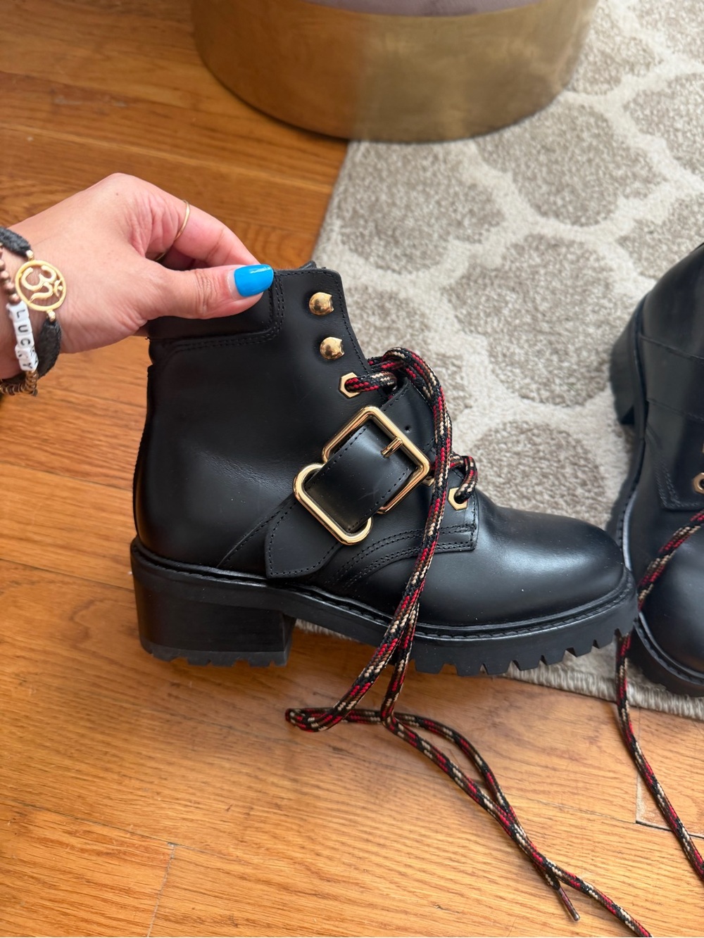Sandro Black Lug-Sole Boots with Red-Accent Laces - Picture 3 of 4